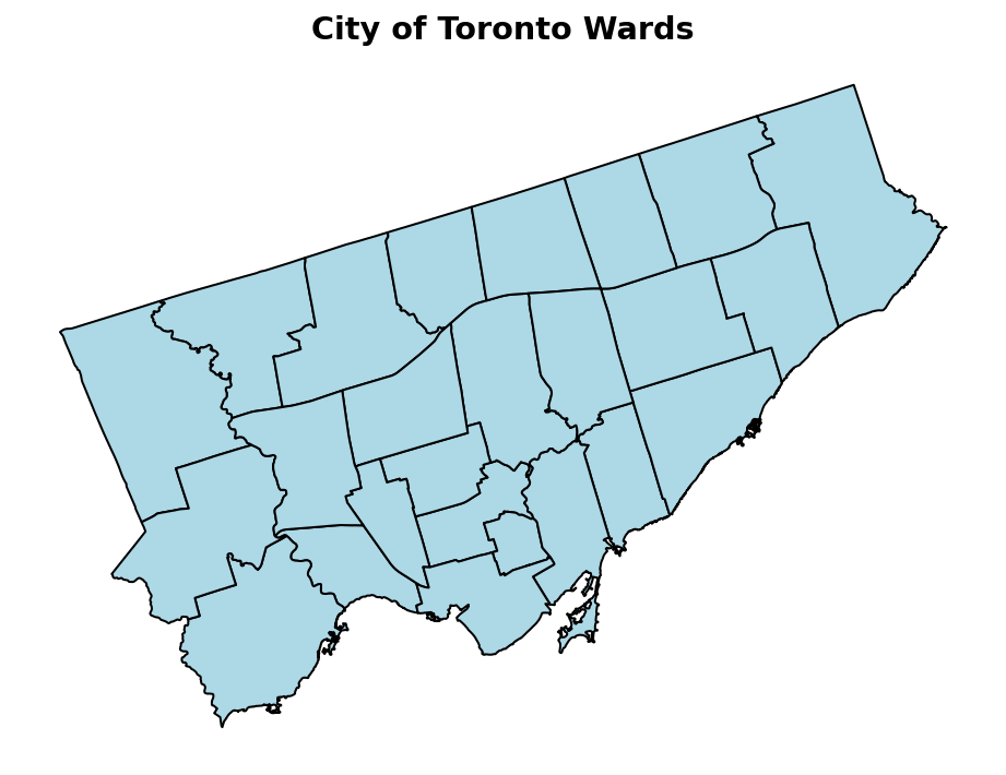 Adding boundaries to a map showing the boundaries of the City of Toronto with a title.