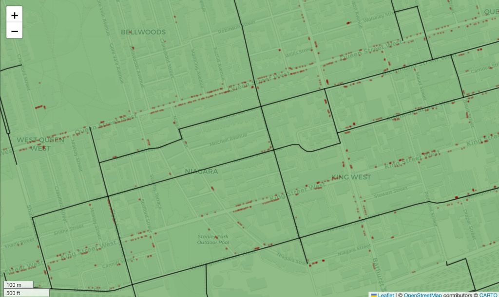 Zoomed in view of a map produced with the explore method