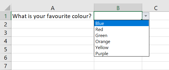 End result of our dropdown list in Excel