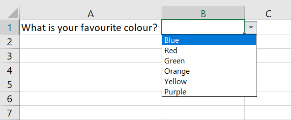 An example of what dropdown lists in Excel look like