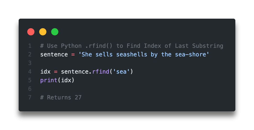 Python Rfind Find Index Of Last Substring In String Datagy