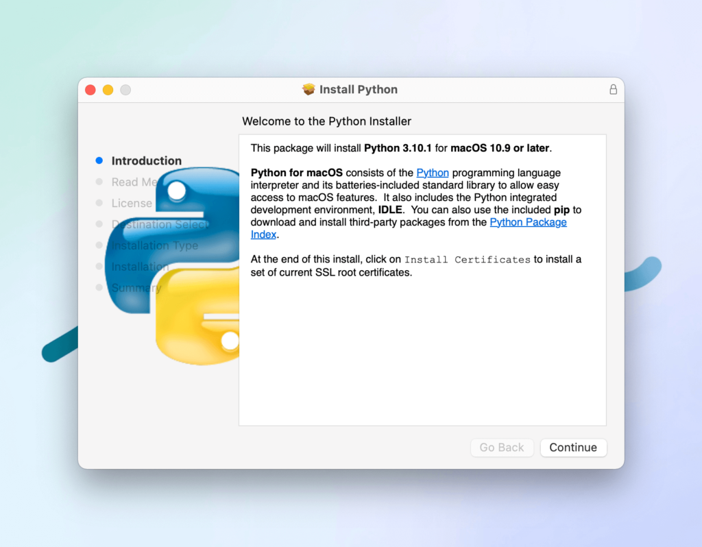 Starting the macOS Python Installer